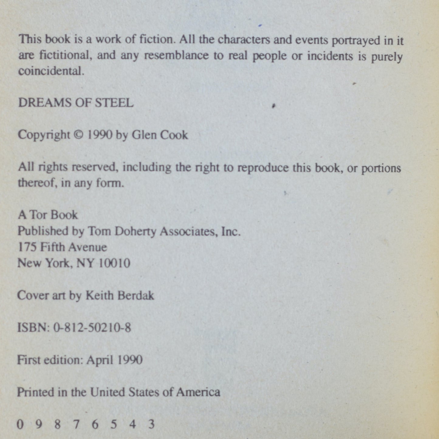 Vintage Fantasy Paperback: Glen Cook - Dreams of Steel, The Fifth Chronicle of the Black Company