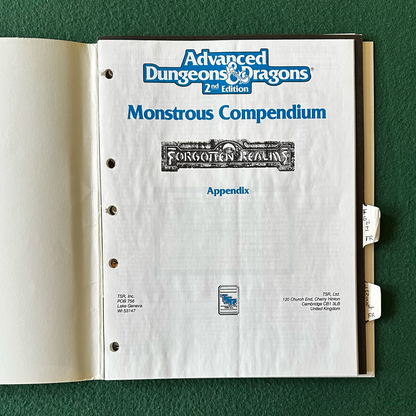 Vintage Dungeons & Dragons 2e Accessory: Forgotten Realms Monstrous Compendium Appendix