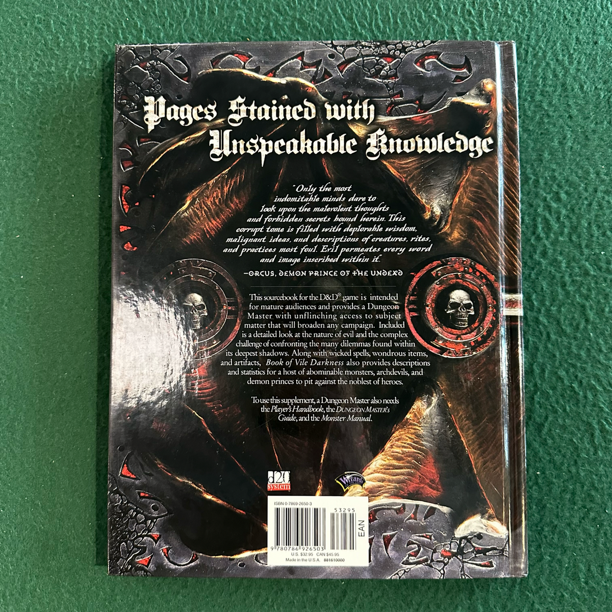 Vintage Dungeons & Dragons 3.5e Accessory: Book of Vile Darkness FIRST PRINTING