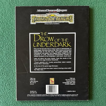 Vintage Dungeons & Dragons 2e Accessory: Forgotten Realms: The Drow of the Underdark