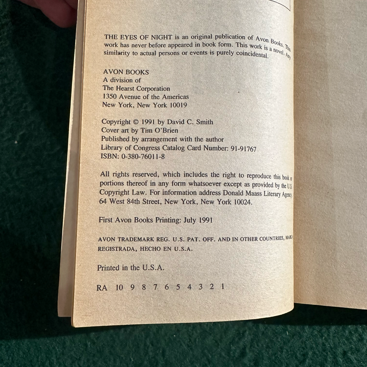 Vintage Horror Paperback: David C Smith - The Eyes of Night FIRST PRINTING