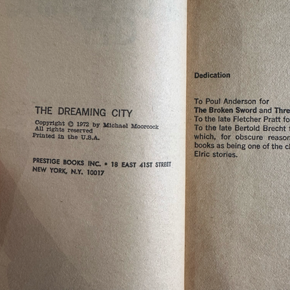 Vintage Fantasy Paperback: Michael Moorcock - The Dreaming City