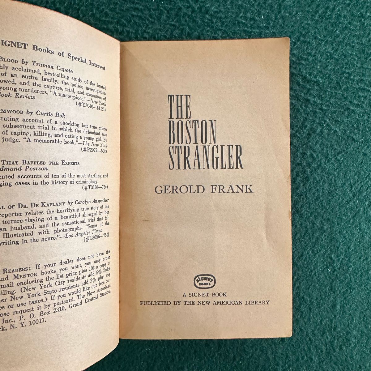 Vintage Non-Fiction Paperback: Gerold Frank - The Boston Strangler FOURTH PRINTING