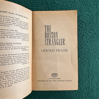 Vintage Non-Fiction Paperback: Gerold Frank - The Boston Strangler FOURTH PRINTING