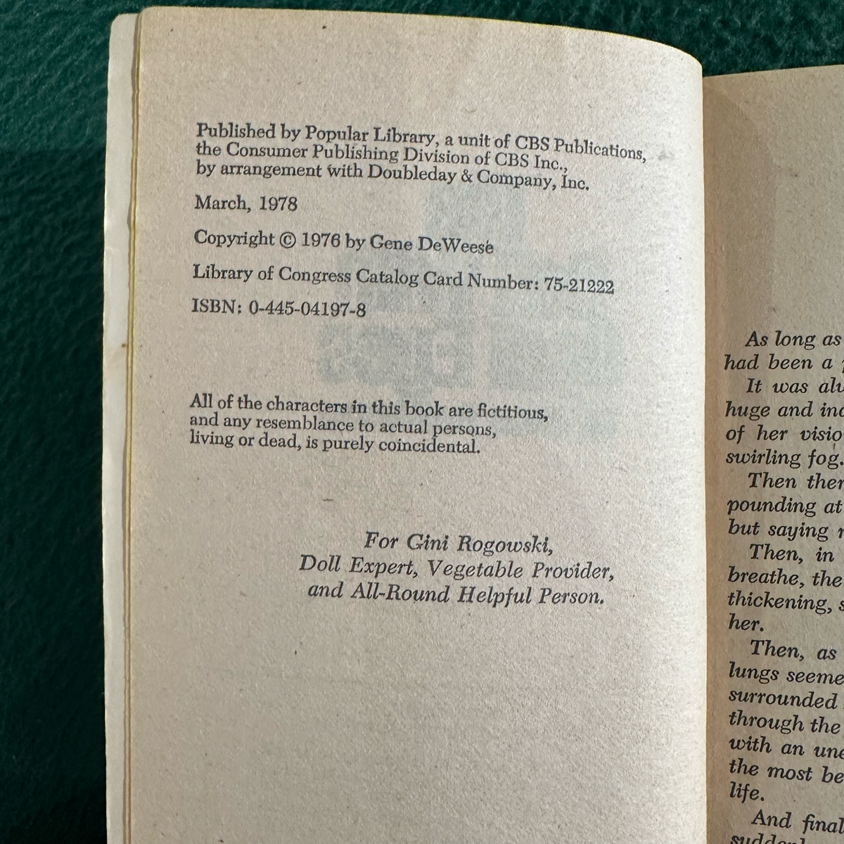Vintage Horror Paperback: Jean DeWeese The Doll with Opal Eyes