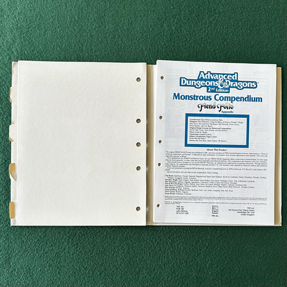 Vintage Advanced Dungeons & Dragons 2e Accessory: Monstrous Compendium: Fiend Folio Appendix