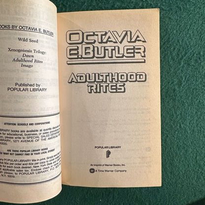 Vintage Sci-Fi Paperback: Octavia Butler - Adulthood Rights FIFTH PRINTING