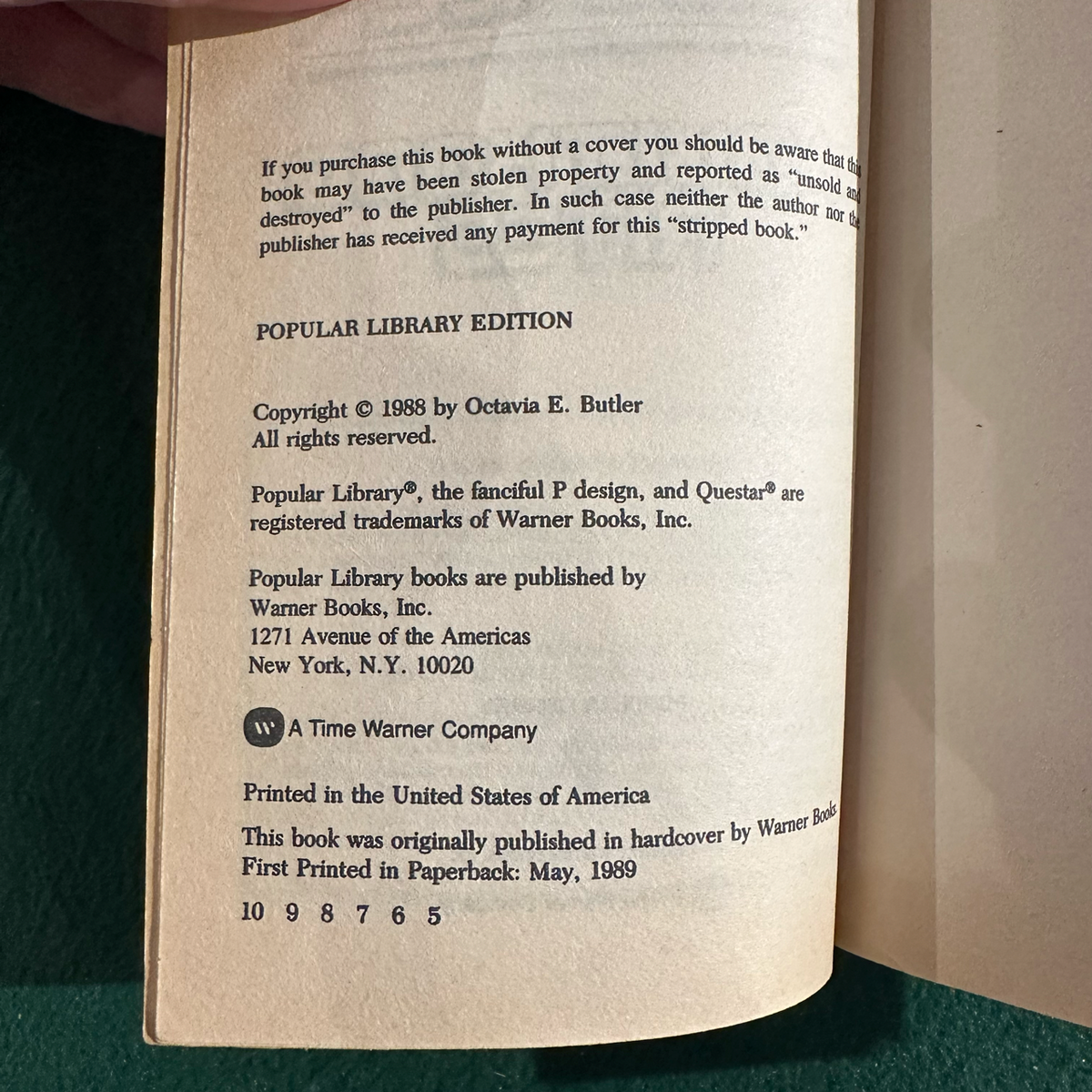 Vintage Sci-Fi Paperback: Octavia Butler - Adulthood Rights FIFTH PRINTING