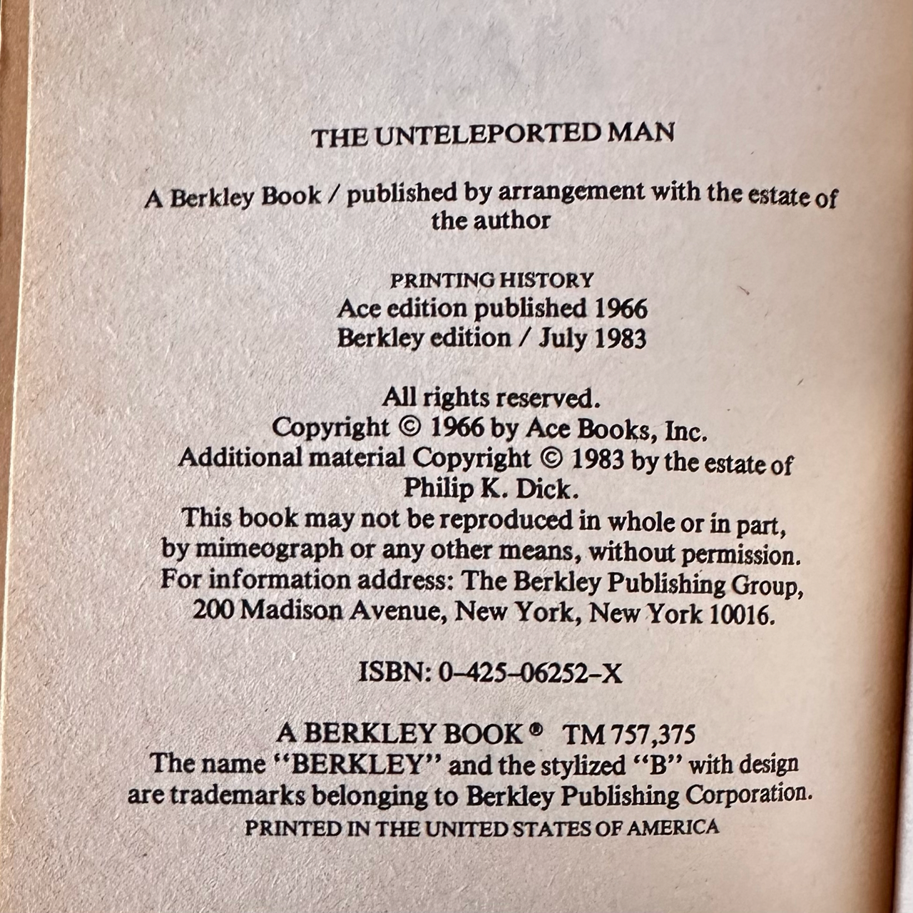Vintage Sci-Fi Paperback: Philip K Dick - The Unteleported Man