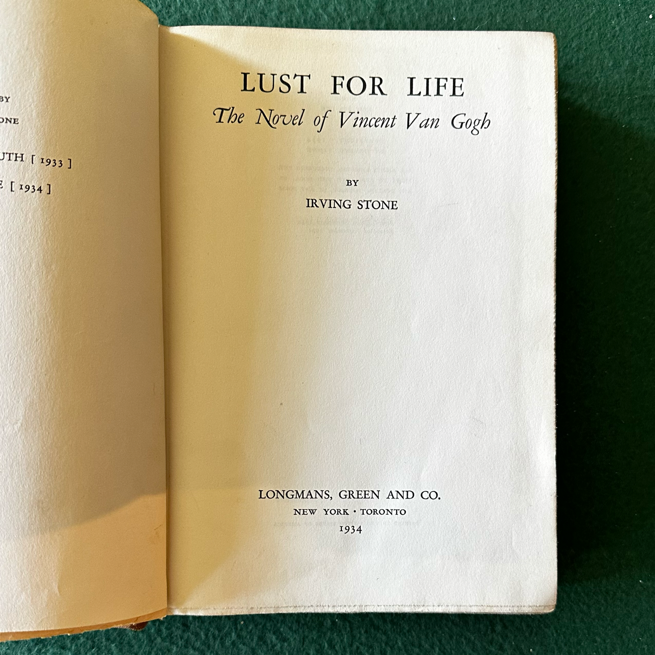 Vintage Fiction Hardback: Irving Stone - Lust for Life SECOND PRINTING