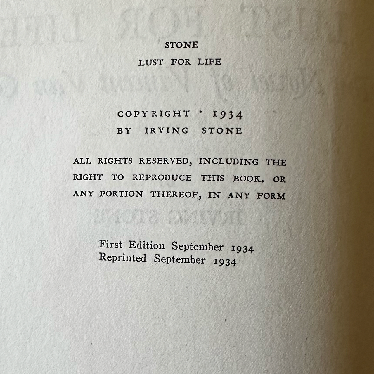 Vintage Fiction Hardback: Irving Stone - Lust for Life SECOND PRINTING