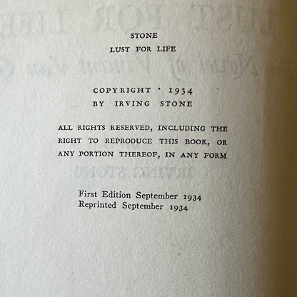 Vintage Fiction Hardback: Irving Stone - Lust for Life SECOND PRINTING