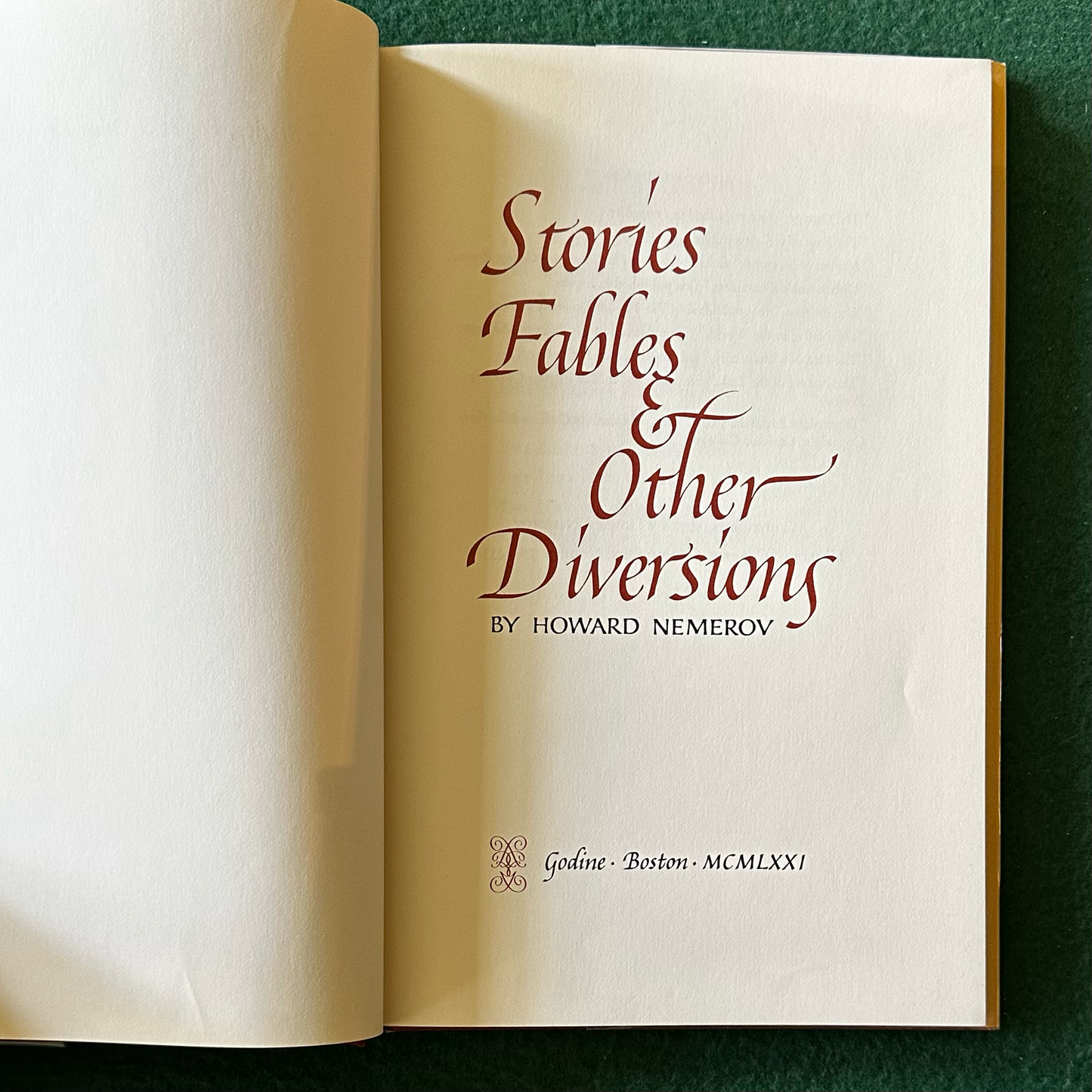 Vintage Poetry Hardback: Howard Nemerov - Stories, Fables and Other Diversions FIRST EDITION