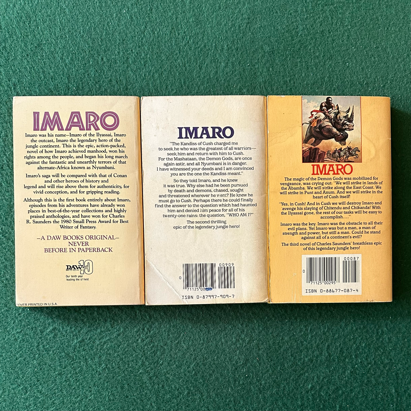 Vintage Fantasy Paperback: Charles R Saunders - Imaro Trilogy: Imaro, The Quest for Cush, and The Trail of Bohu&nbsp;