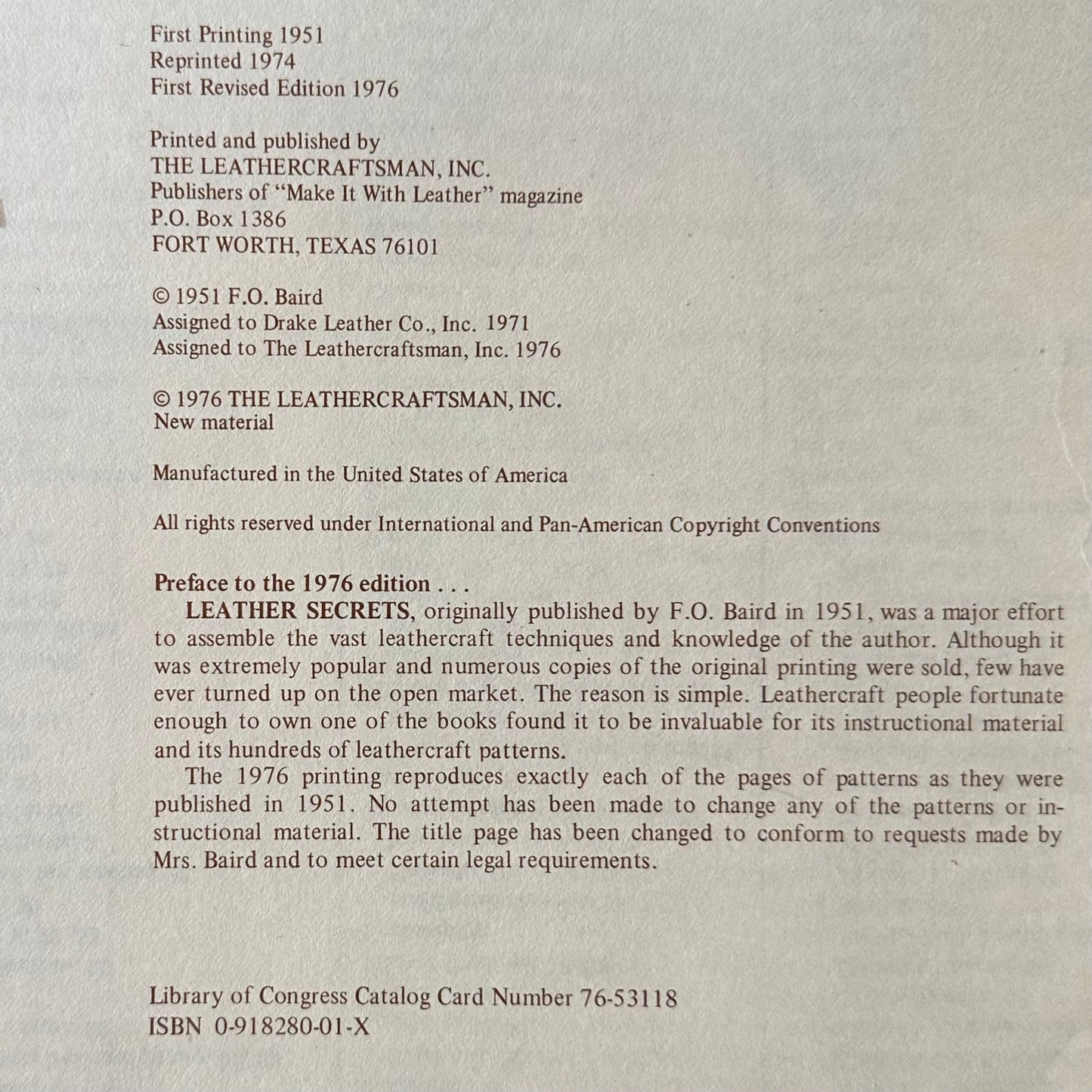Vintage Non-Fiction Hardback: F O Baird - Leather Secrets