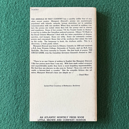 Vintage Poetry Paperback: Margaret Atwood - The Animals in That Country FIRST EDITION