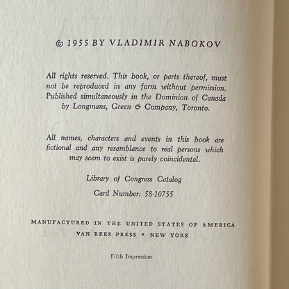 Vintage Fiction Hardback: Vladimir Nabokov - Lolita 5TH PRINTING