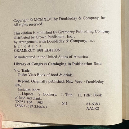 Vintage Cocktail Hardback: Trader Vic's Book of Food & Drink FIRST PRINT