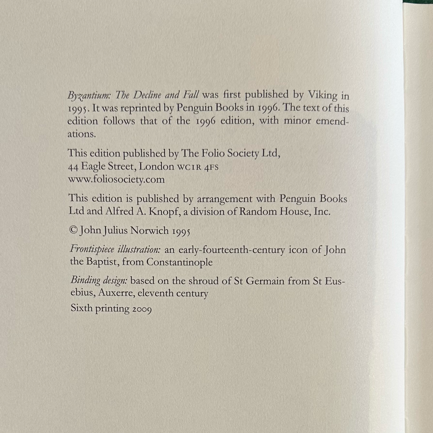 Non-Fiction Hardbacks: John Julius Norwich - Byzantium, Folio Society