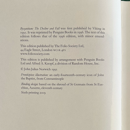 Non-Fiction Hardbacks: John Julius Norwich - Byzantium, Folio Society