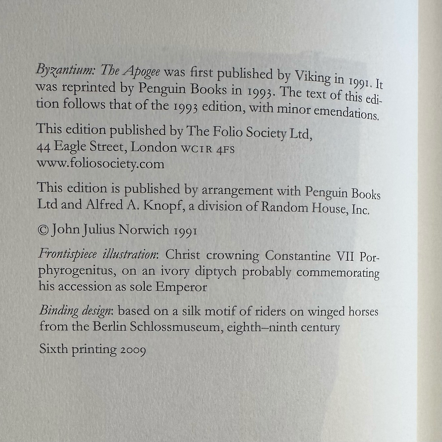 Non-Fiction Hardbacks: John Julius Norwich - Byzantium, Folio Society