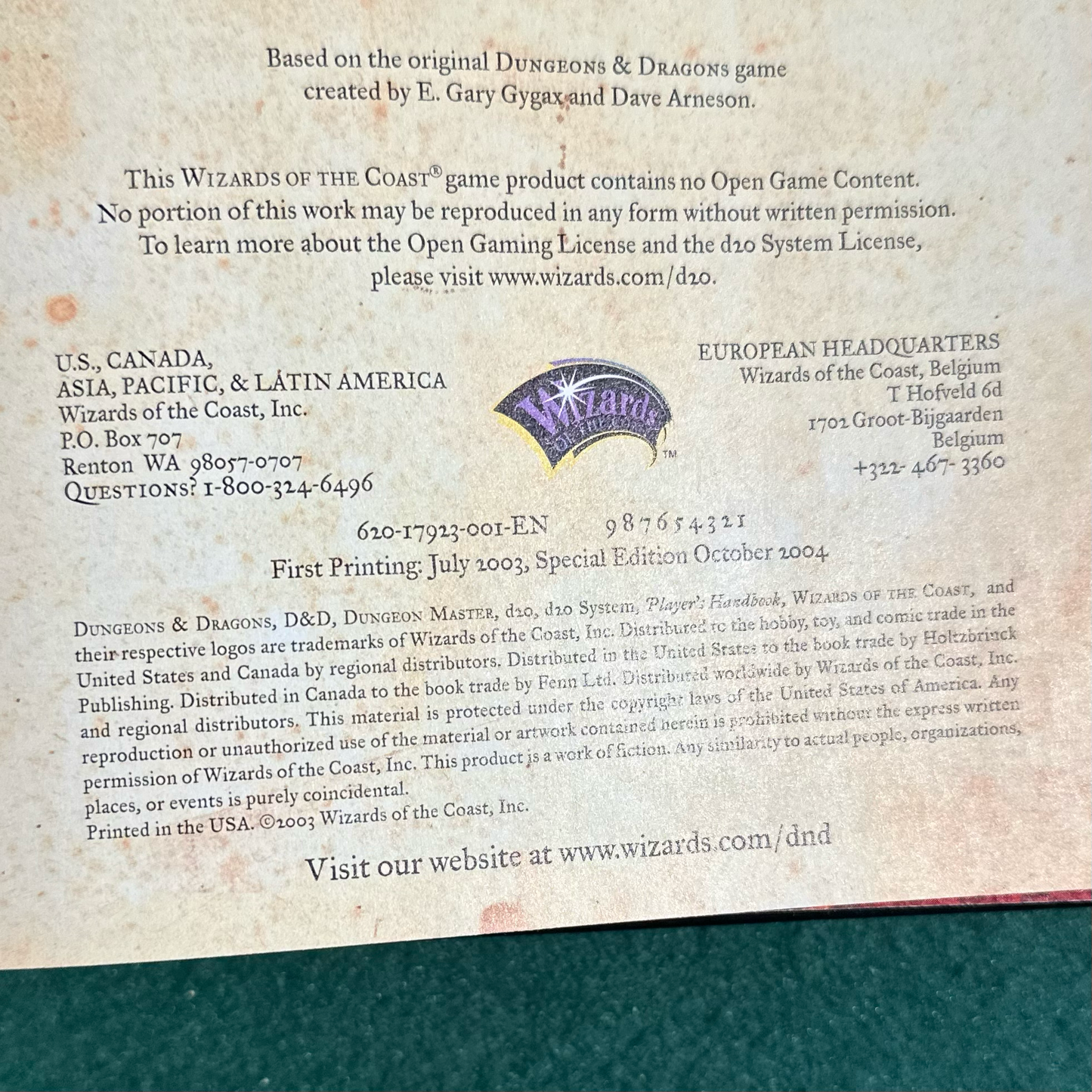 Vintage Dungeons & Dragons 3.5e Rule Book: Players Handbook Special Edition FIRST PRINT