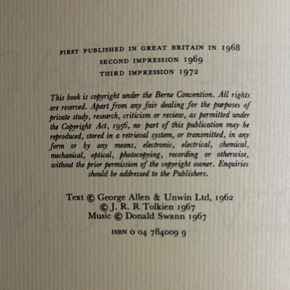 Vintage Fantasy Hardback: JRR Tolkien and Donald Swann - The Road Goes Ever On THIRD PRINTING