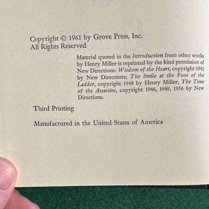 Vintage Fiction Hardback: Henry Miller - Tropic of Cancer FIRST EDITION/THIRD PRINT