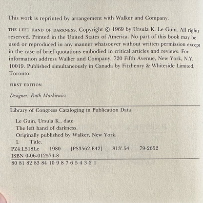 Vintage Fantasy Hardback: Ursula K Le Guin - The Left Hand of Darkness FIRST EDITION