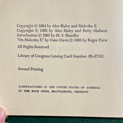 Vintage Non-Fiction Hardback: Alex Haley and Malcolm X - The Autobiography of Malcolm X FIRST EDITION/SECOND PRINT