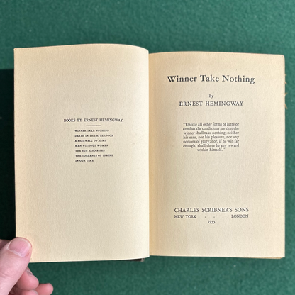 Vintage Fiction Hardback: Ernest Hemingway - Winner Take Nothing FIRST EDITION