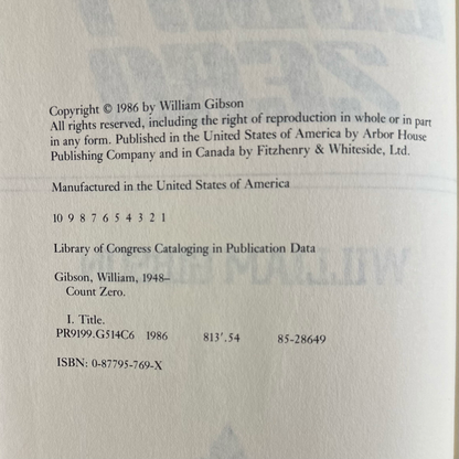 Vintage Sci-Fi Hardback: William Gibson - Count Zero FIRST EDITION