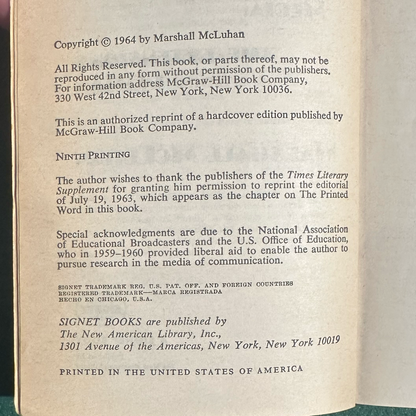 Vintage Non-Fiction Paperback: Marshall McLuhan - Understanding Media