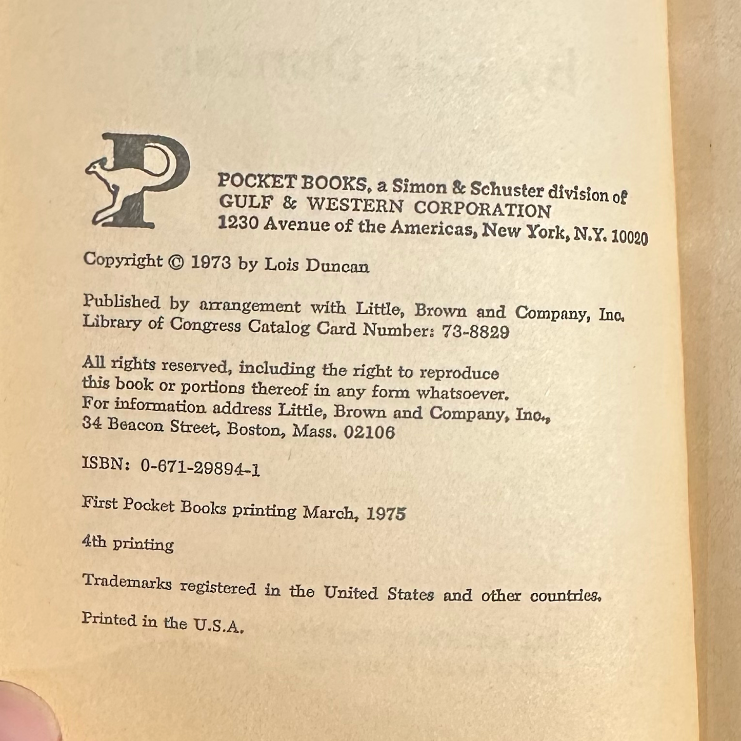 Vintage Horror Paperback: Lois Duncan - I Know What You Did Last Summer FOURTH PRINTING