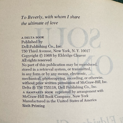 Vintage Non-Fiction Paperback: Eldridge Cleaver - Soul on Ice 6TH PRINTING