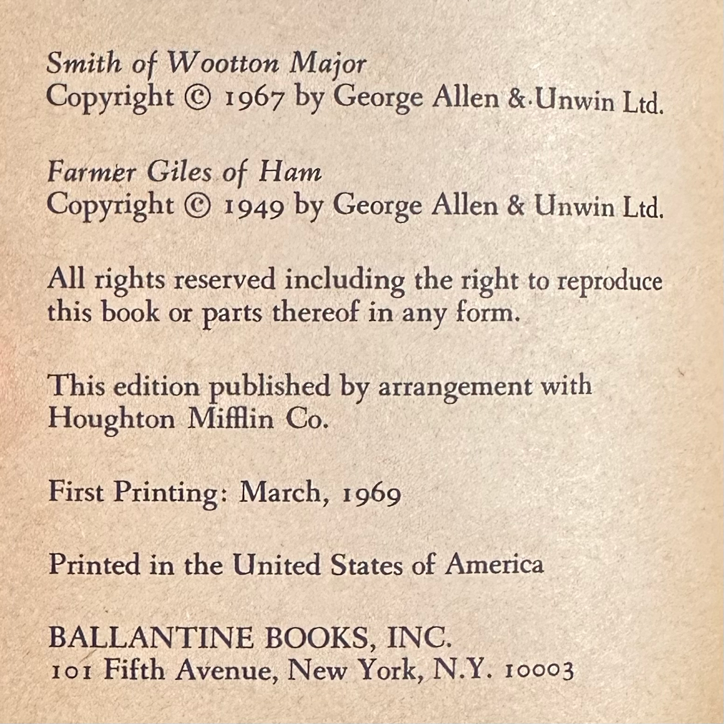 Vintage Fantasy Paperback: JRR Tolkien - Smith of Wootton Major and Farmer Giles of Ham FIRST PRINTING