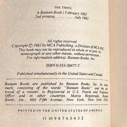 Vintage Sci-Fi Paperback: Alan Dean Foster - The Thing SECOND PRINTING