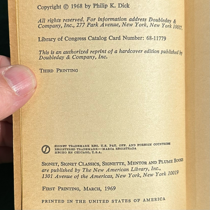 Vintage Sci-Fi Paperback: Philip K Dick - Do Androids Dream of Electric Sheep? THIRD PRINTING