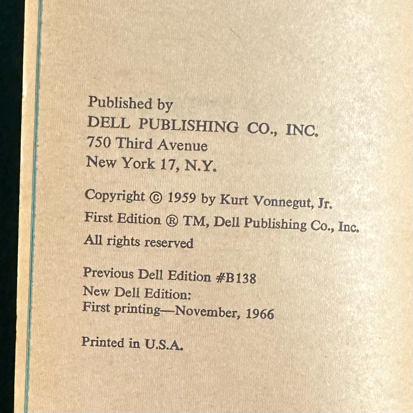 Vintage Fiction Paperback: Kurt Vonnegut, Jr. - The Sirens of Titan FIRST PRINTING