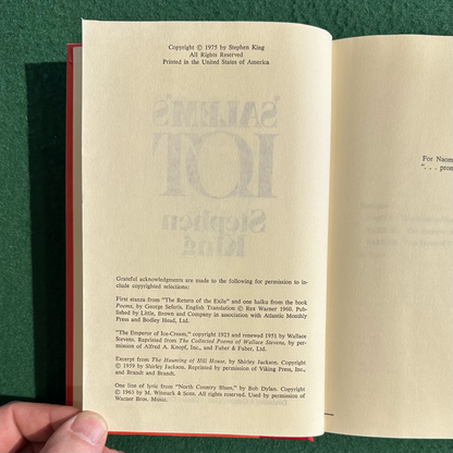 Vintage Horror Hardback: Stephen King - 'Salem's Lot BCE