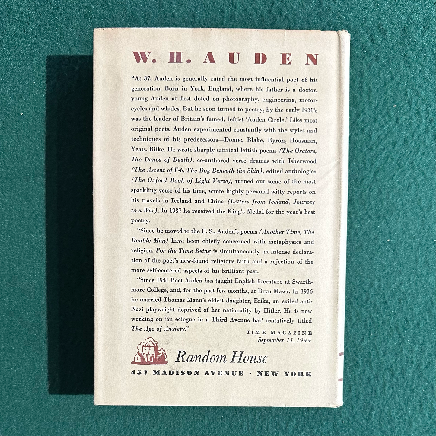 Vintage Poetry Hardback: The Collected Poetry of W H Auden