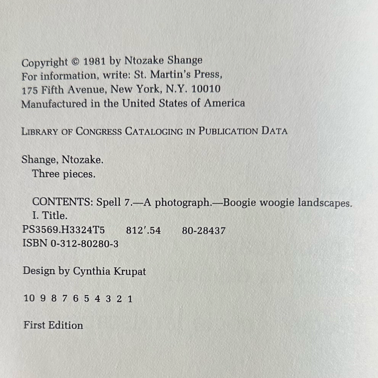 Vintage Poetry Hardback: Ntozake Shange - Three Pieces FIRST EDITION