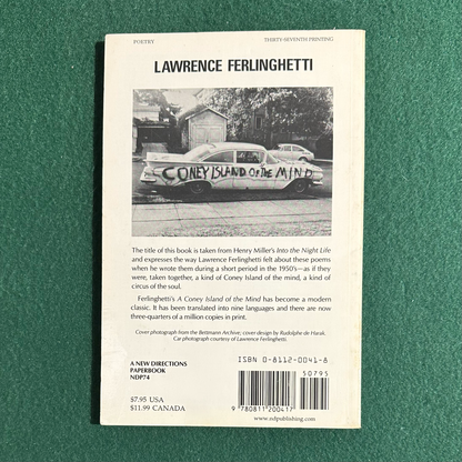 Vintage Poetry Paperback: Lawrence Ferlinghetti - A Coney Island of the Mind SIGNED