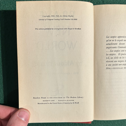 Vintage Fiction Hardback: Aldous Huxley - Brave New World MODERN LIBRARY 1946