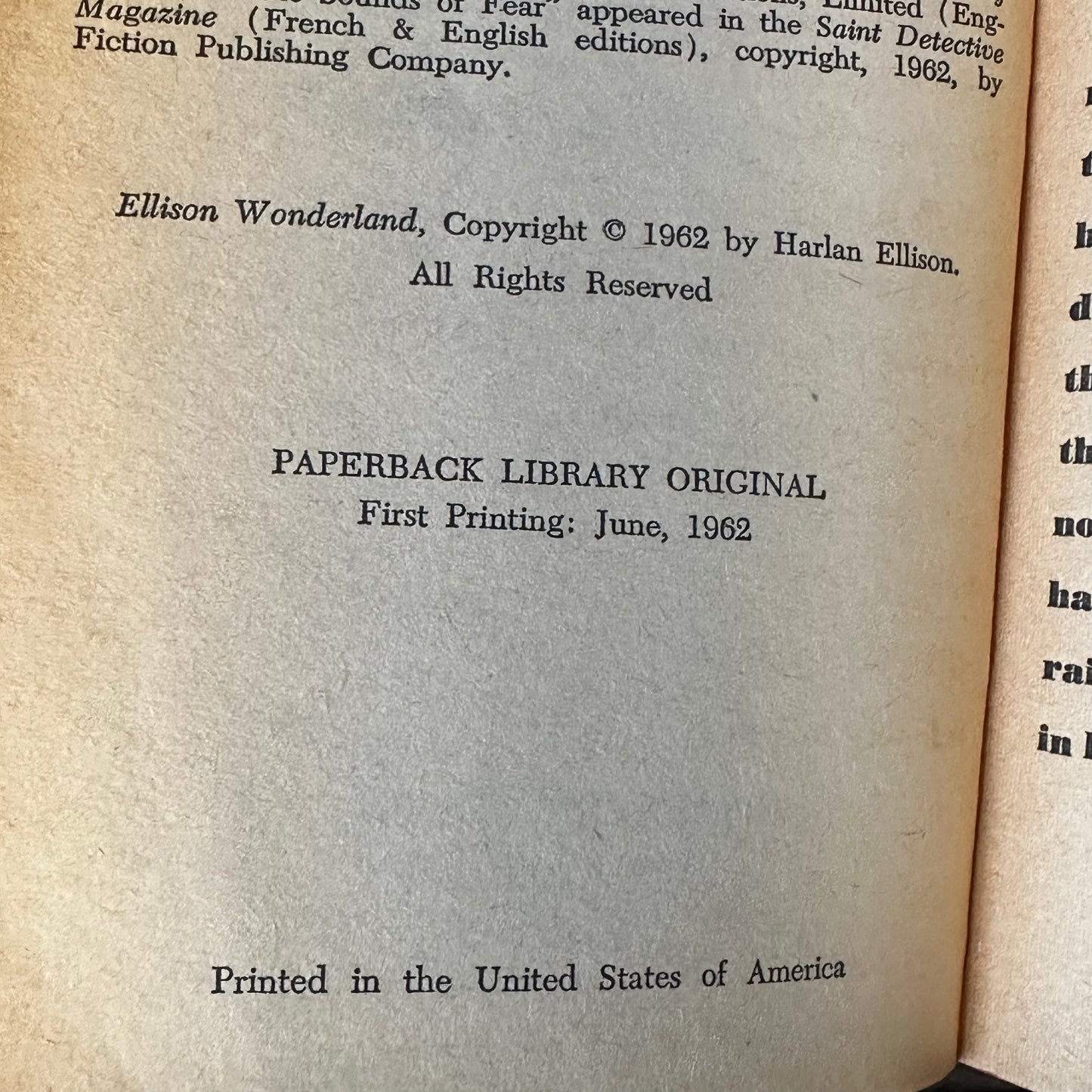 Vintage Fantasy Paperback: Harlan Ellison - Ellison Wonderland FIRST PRINTING