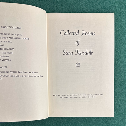 Vintage Poetry Hardback: The Collected Poems of Sara Teasdale THIRD PRINTING
