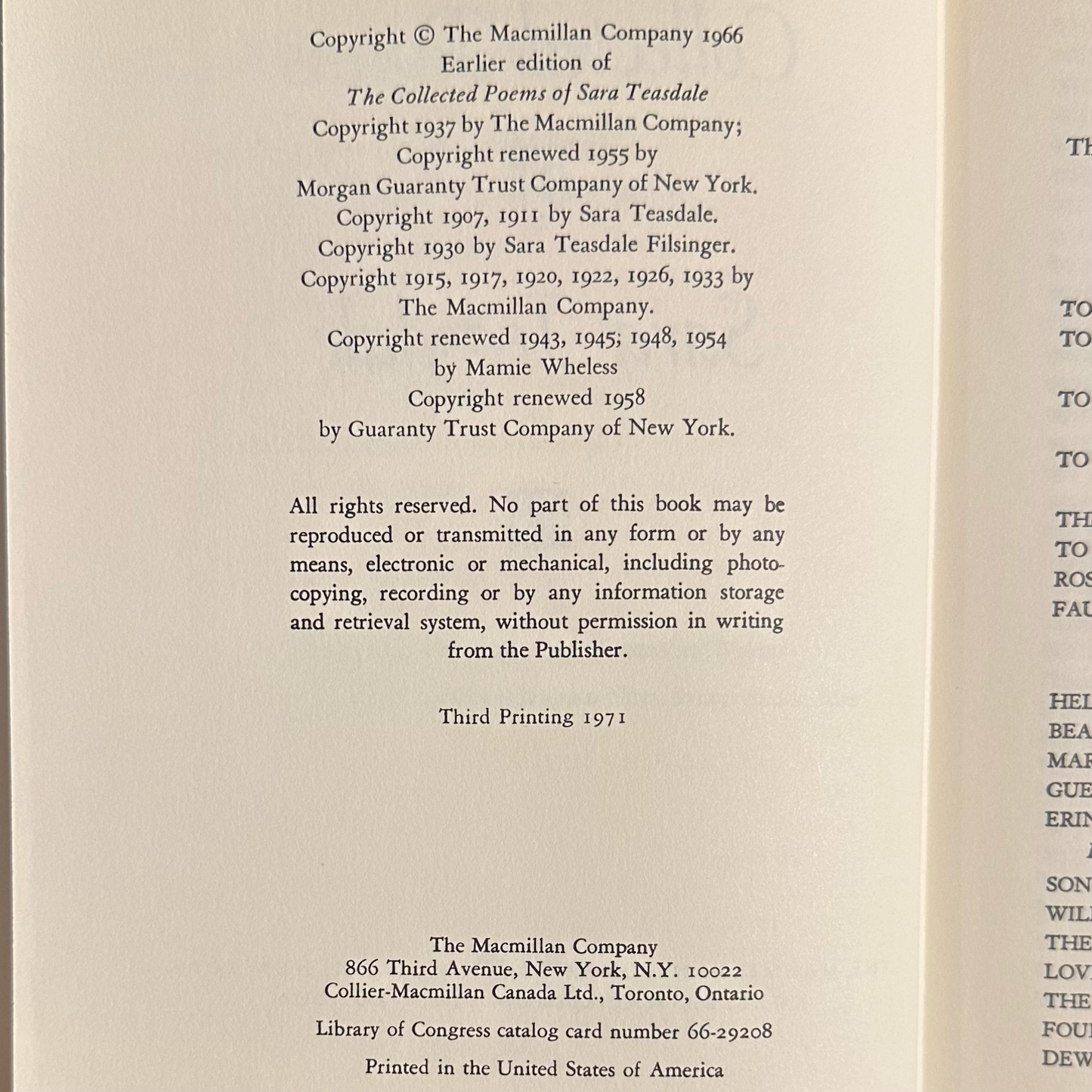 Vintage Poetry Hardback: The Collected Poems of Sara Teasdale THIRD PRINTING