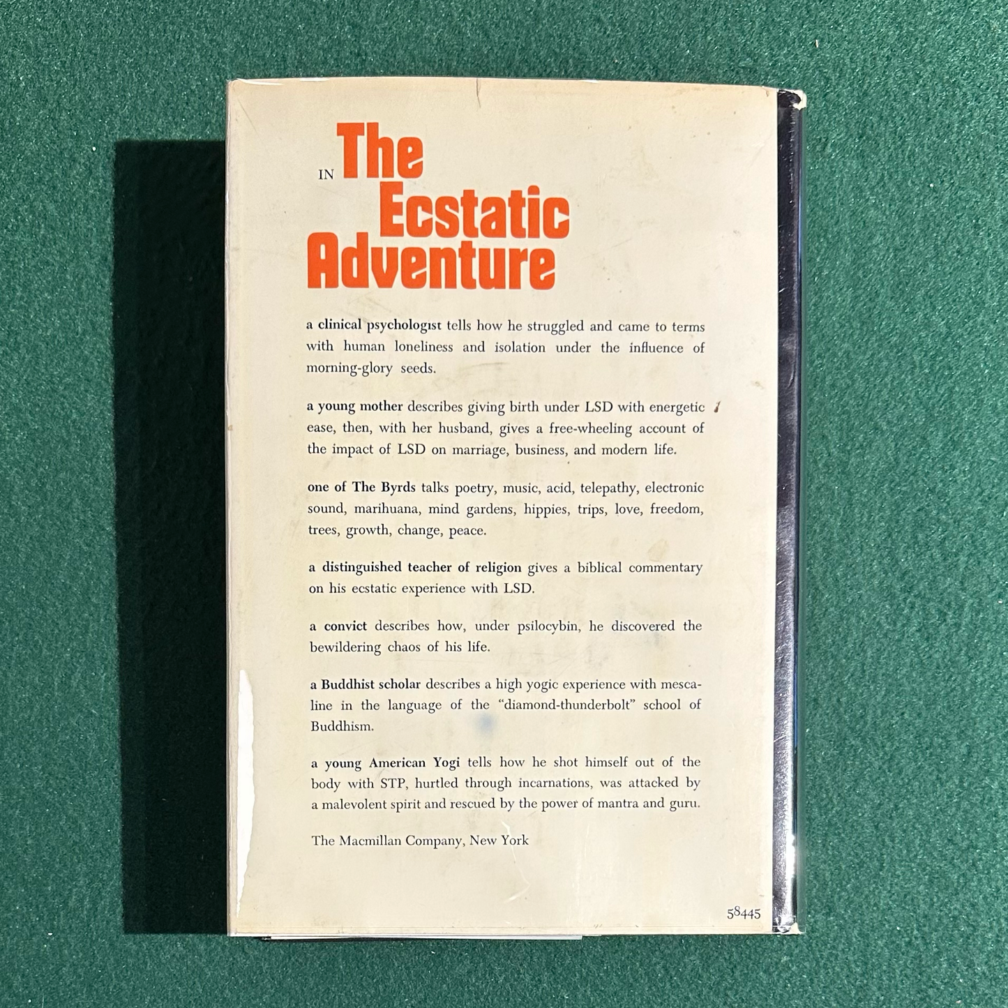 Vintage Non-Fiction Hardback: The Ecstatic Adventure, Edited by Ralph Metzner FIRST EDITION
