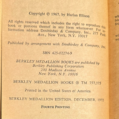 Vintage Sci-Fi Paperback: Dangerous Visions, Edited by Harlan Ellison FOURTH PRINTING