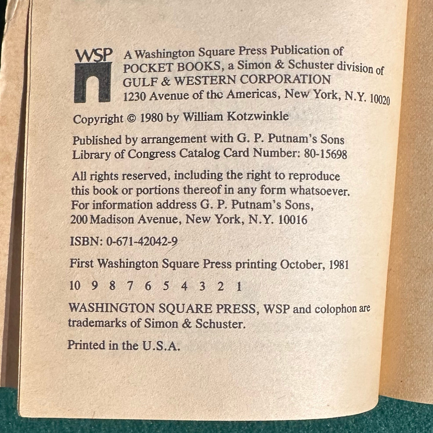 Vintage Fiction Paperback: William Kotzwinkle - Jack in the Box SIGNED FIRST PRINTING
